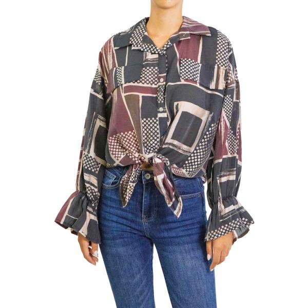 Camicia fantasia manica con volant 